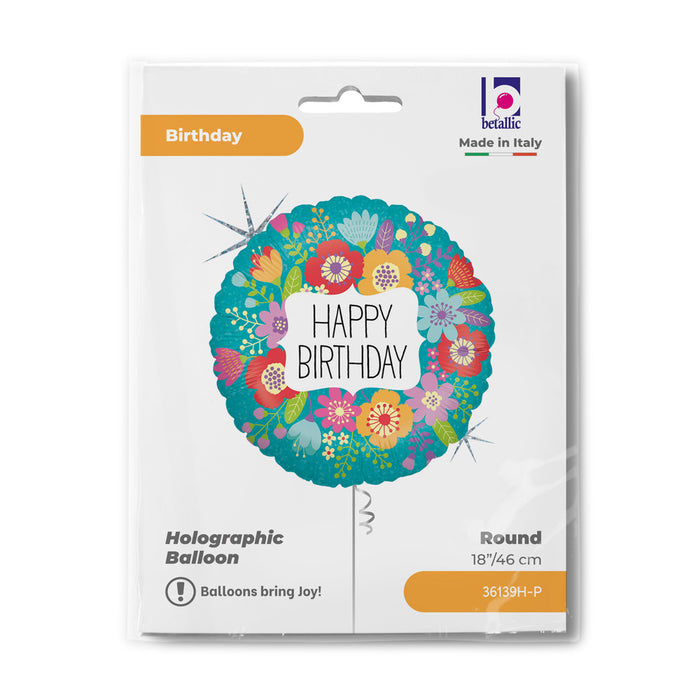 ABC18 Folienballon "Happy Birthday Wildblumen" Glitter | Ø 46 cm