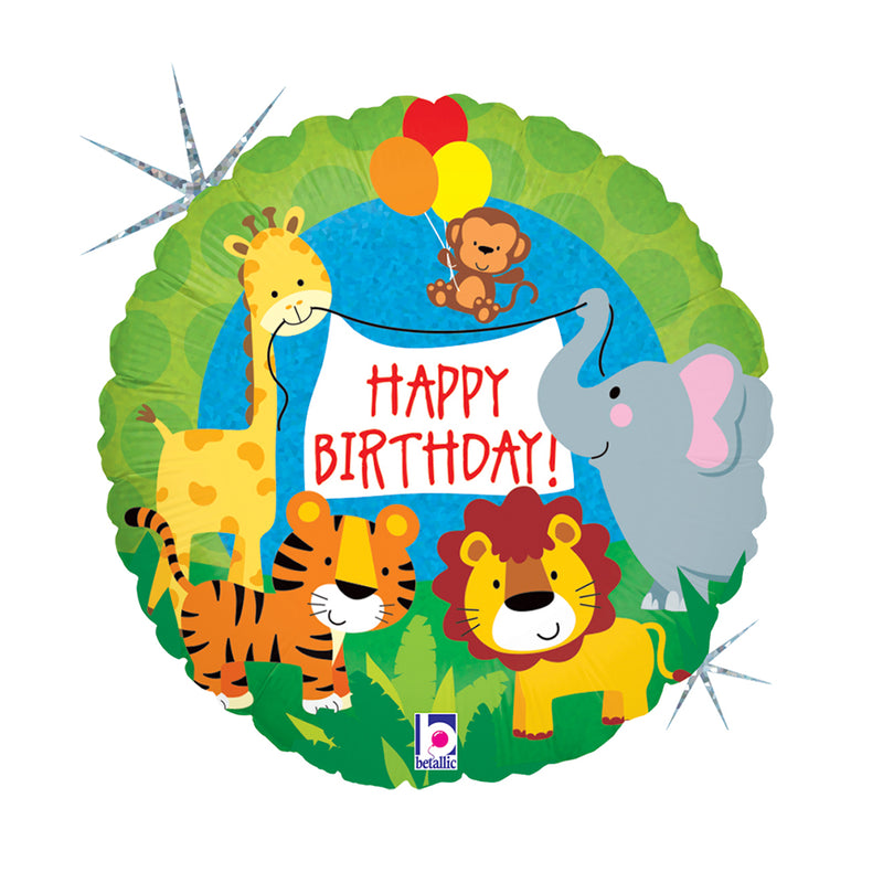 18"/Ø46cm Folienballon "Happy Birthday" Dschungel Holo/Glitter