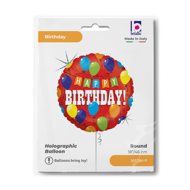 18"/Ø46cm Folienballon "Happy Birthday" Party Holo/Glitter