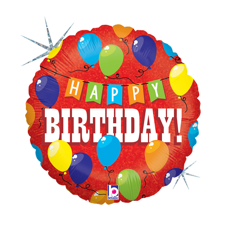 18"/Ø46cm Folienballon "Happy Birthday" Party Holo/Glitter