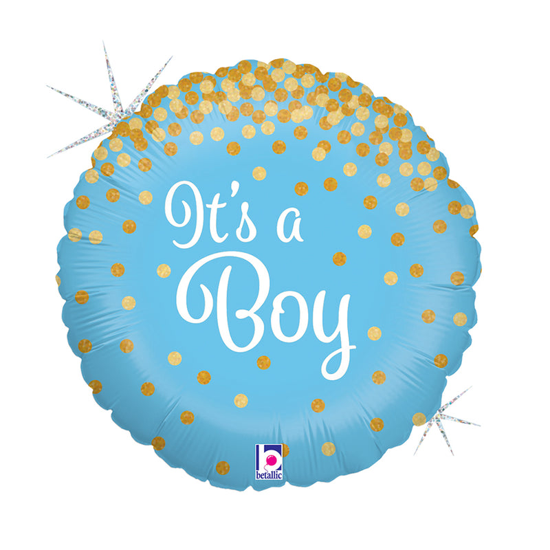ABC18 Folienballon "Its a Boy" Glitter | Ø 46 cm Babyparty Dekoration für Jungengeburt
