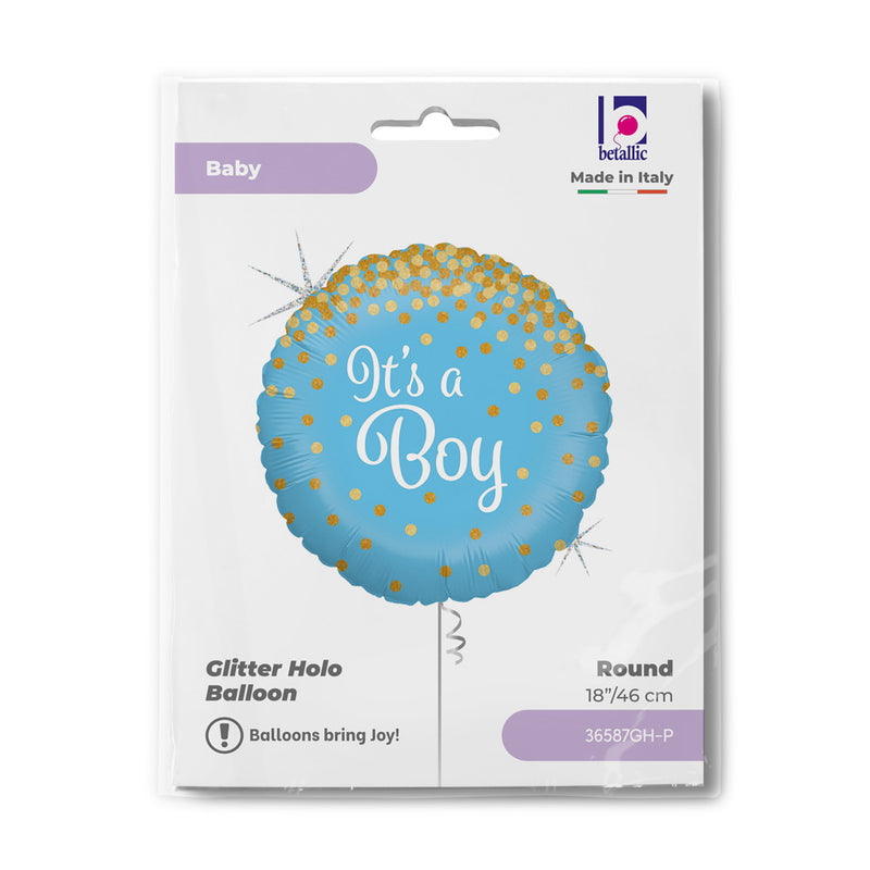 ABC18 Folienballon "Its a Boy" Glitter | Ø 46 cm Babyparty Dekoration für Jungengeburt