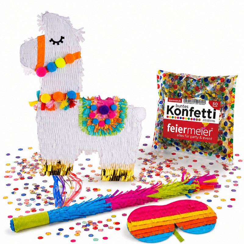 Pinata-Set | 4-tlg. mit Augenmaske, Schlagstock und Konfetti