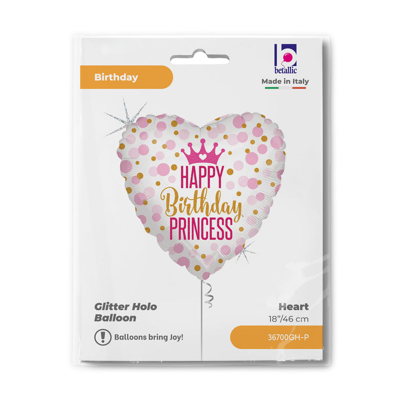 18"/Ø46cm Folienballon "Happy Birthday" Princess Glitter