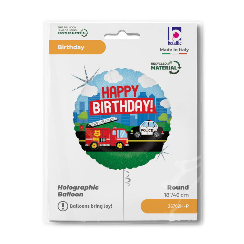 18"/Ø46cm Folienballon "Happy Birthday" Einsatzfahrzeuge