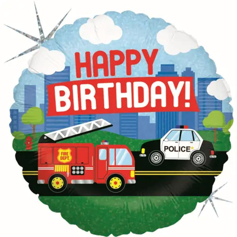 18"/Ø46cm Folienballon "Happy Birthday" Einsatzfahrzeuge