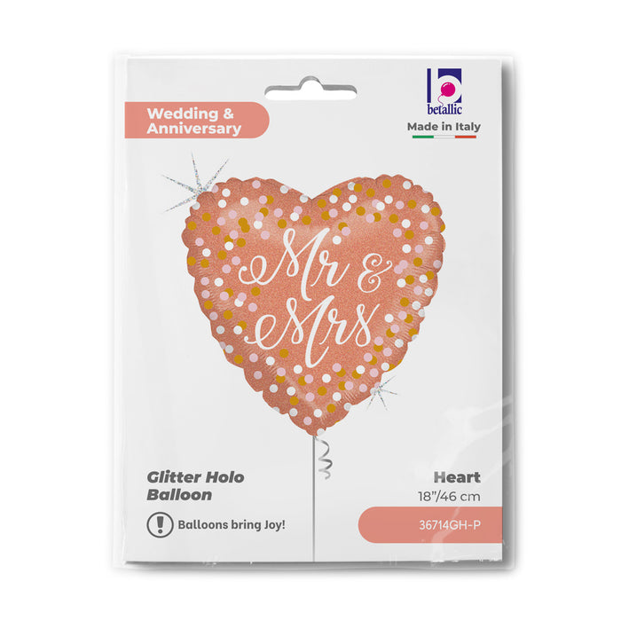ABC18 Folienballon "Mr. & Mrs." Holo/Glitter | Ø 46 cm Rosegold