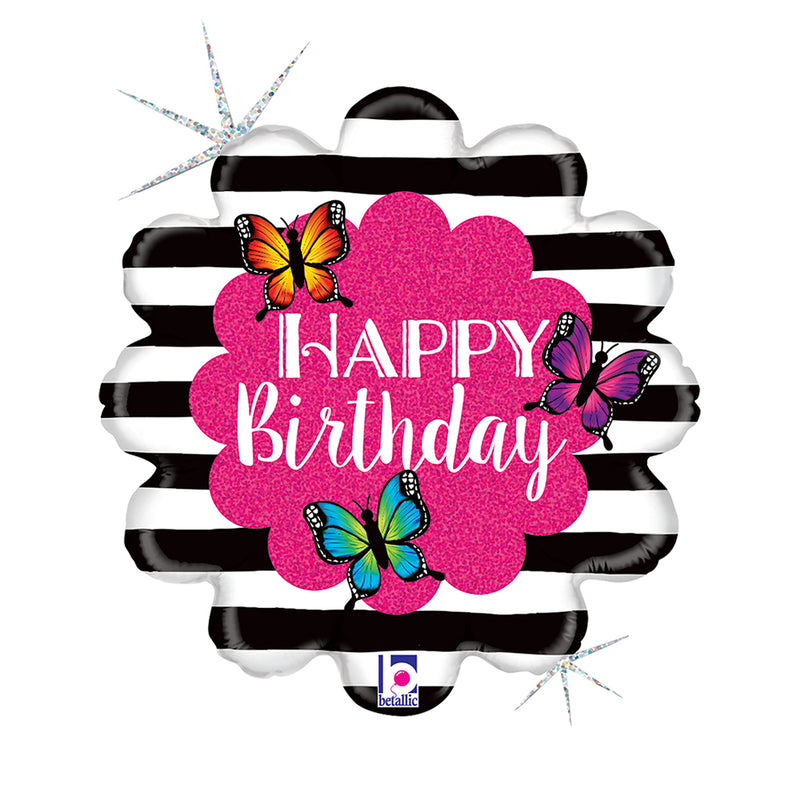 18"/Ø46cm Folienballon "Happy Birthday" Schmetterlinge