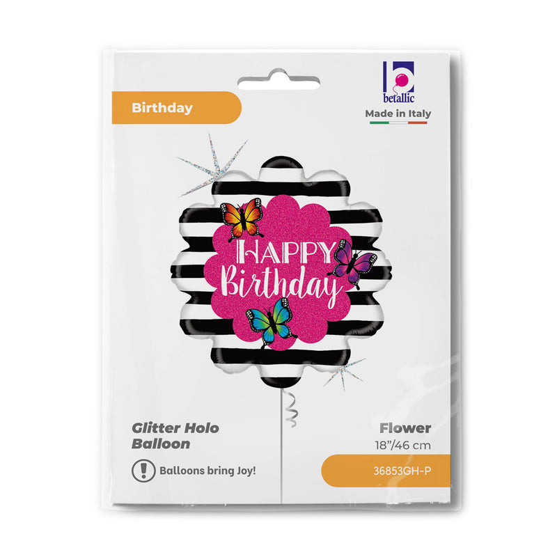 18"/Ø46cm Folienballon "Happy Birthday" Schmetterlinge