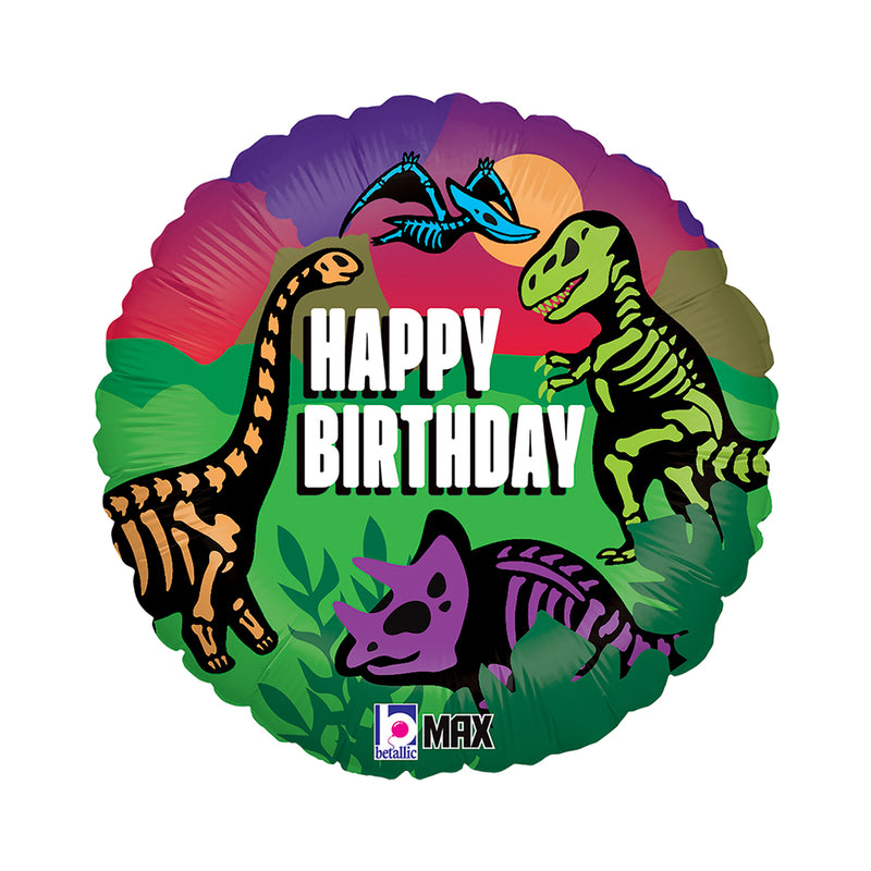 18"/Ø46cm Folienballon "Happy Birthday" Dinos
