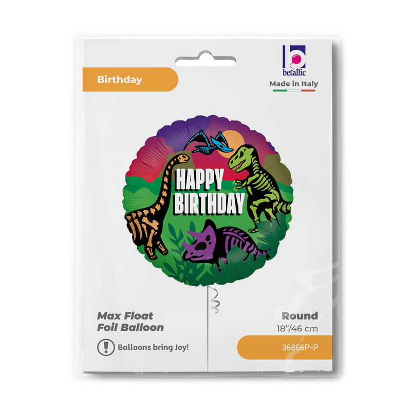 18"/Ø46cm Folienballon "Happy Birthday" Dinos