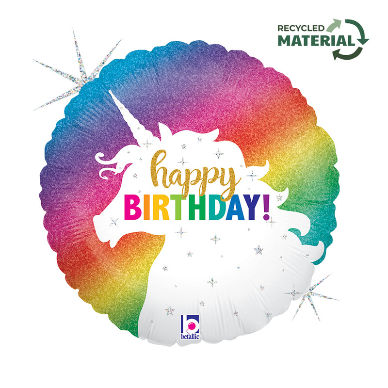 18"/Ø46cm Folienballon "Happy Birthday" Einhorn Glitter