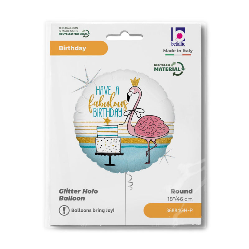 18"/Ø46cm Folienballon "Have a fabulous Birthday" Flamingo Holo
