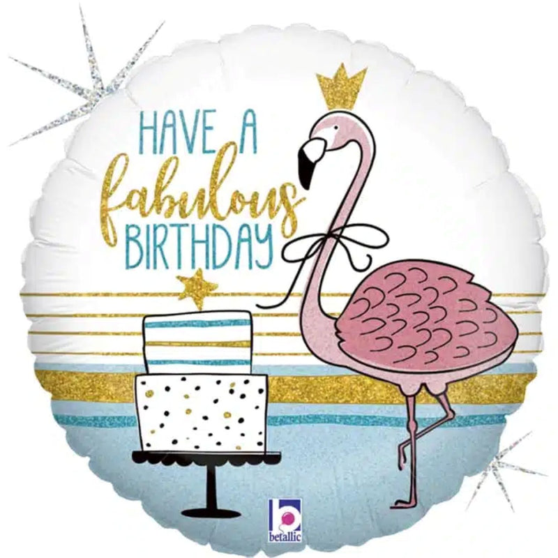 18"/Ø46cm Folienballon "Have a fabulous Birthday" Flamingo Holo