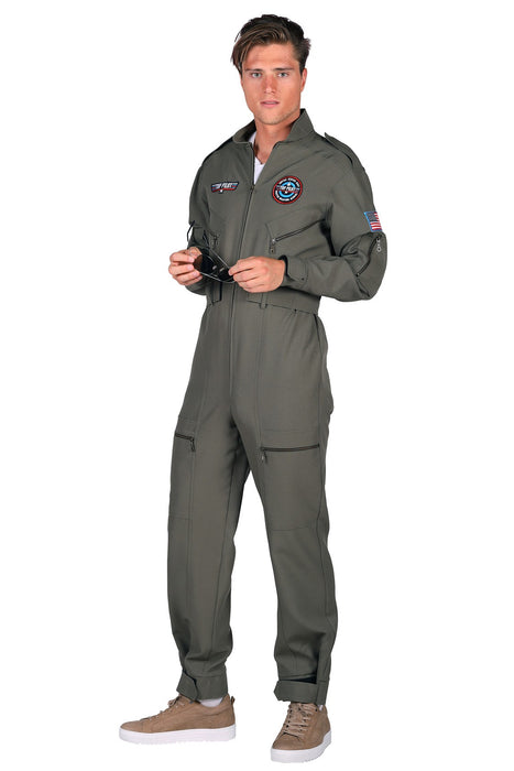 Kampfjet Kostüm "Top Pilot" für Herren | Grün - Flieger Overall