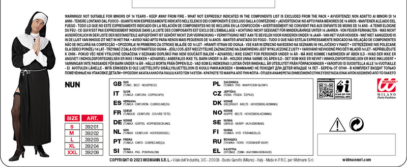 Nonnen Kostüm "Carmelo" für Herren | Gewand, Gürtel und Haube