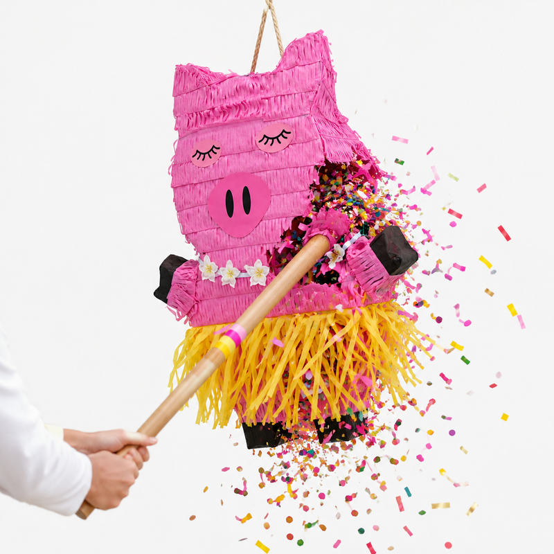 Pinata "Rosa Schweinchen mit Bastrock" | 26x7,5x43cm