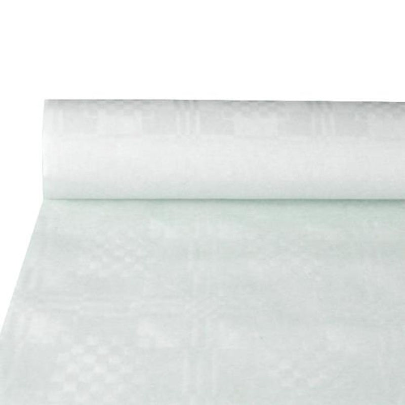 Tischdecke Papier Damastprägung 10x1,2m | Weiß