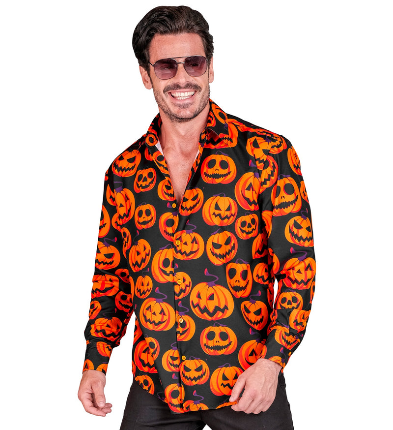 Halloween Hemd "Kürbis" UV | Orange Schwarz - Herren Kostüm