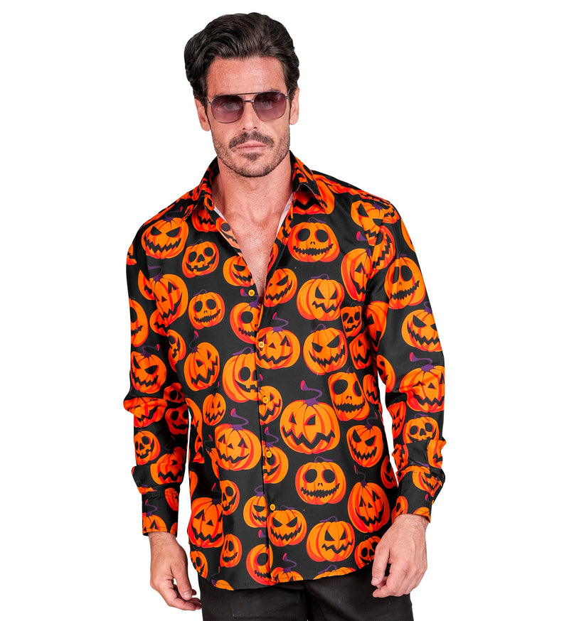 Halloween Hemd "Kürbis" UV | Orange Schwarz - Herren Kostüm