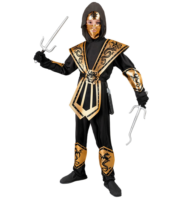 Ninja Kostüm "Kombat" für Jungen | Schwarz Gold
