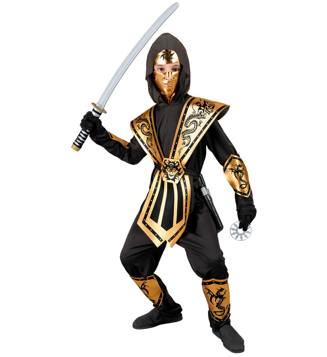 Ninja Kostüm "Kombat" für Jungen | Schwarz Gold