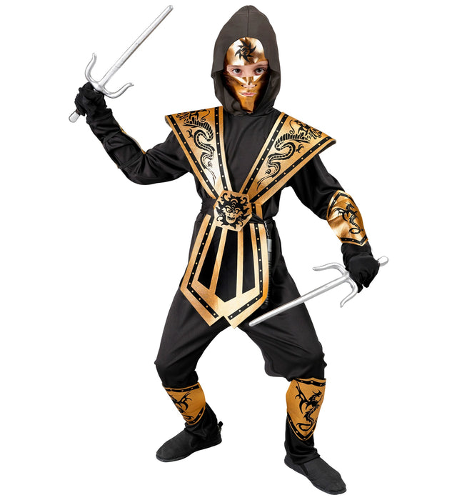 Ninja Kostüm "Kombat" für Jungen | Schwarz Gold