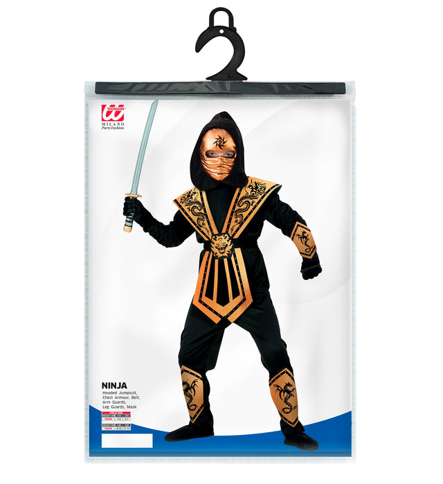 Ninja Kostüm "Kombat" für Jungen | Schwarz Gold