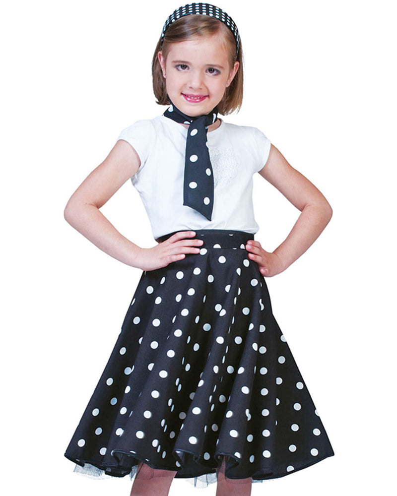 50er Jahre Kostüm - Kinder Tellerrock mit Halstuch | Schwarz Weiß