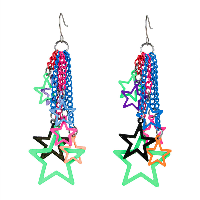 Sternen Ohrringe zum Disco Party Kostüm | Bunt