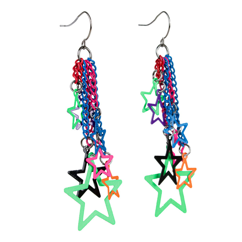 Sternen Ohrringe zum Disco Party Kostüm | Bunt