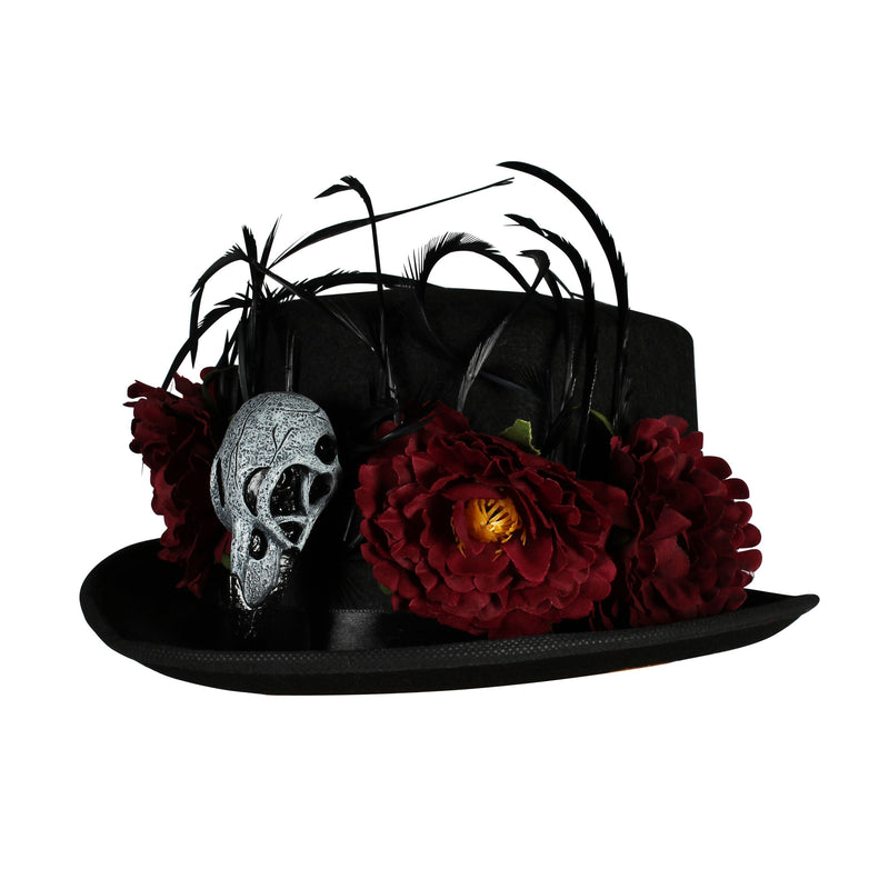 Zylinder "Voodoo Priester" | Schwarz Rot mit Blumen