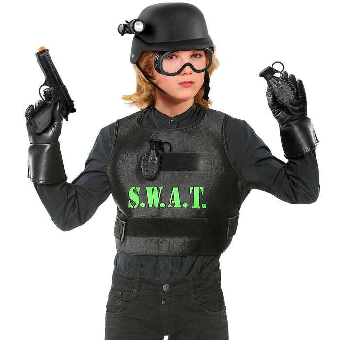 S.W.A.T. Set zum Kostüm für Kinder 6-tlg. | Schwarz