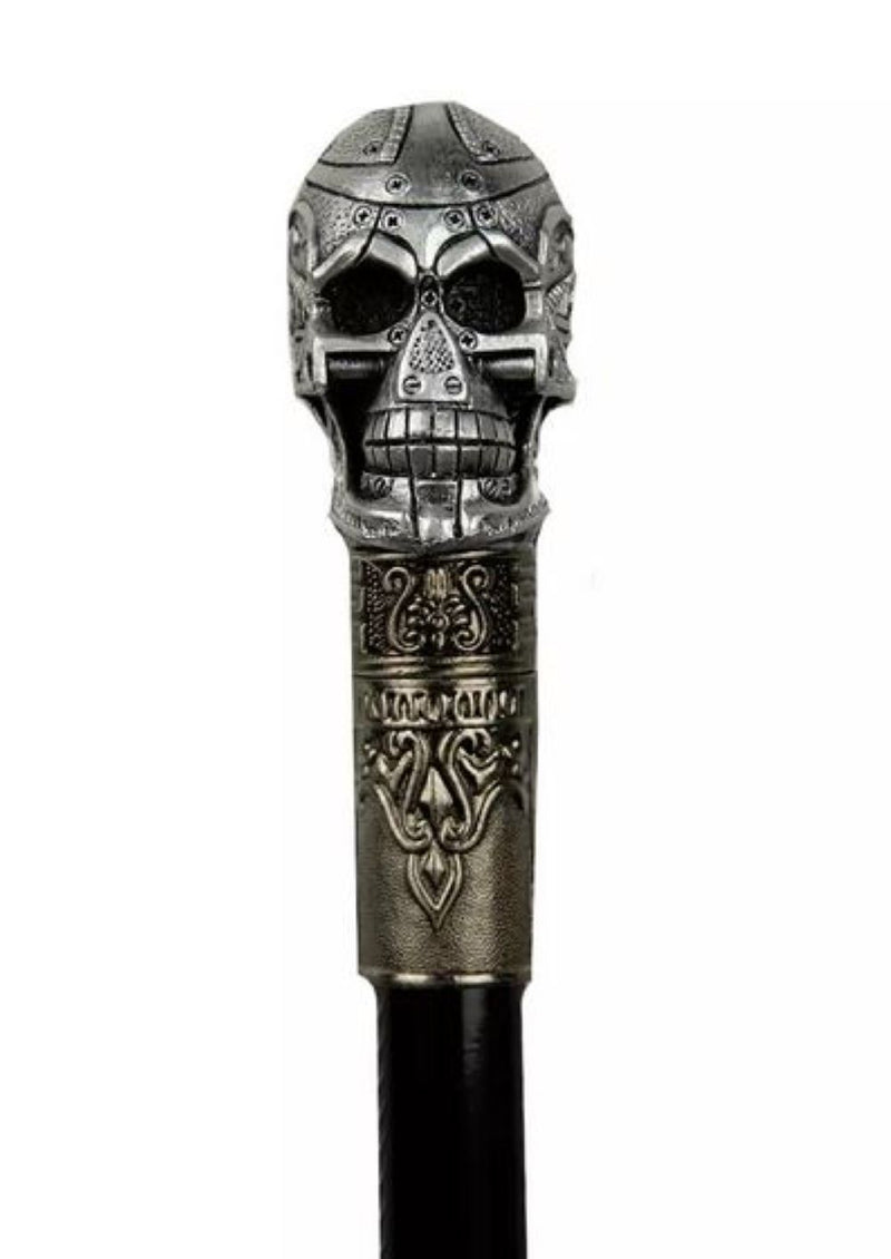 Gehstock aus Metall | Totenkopf mit Geldfach