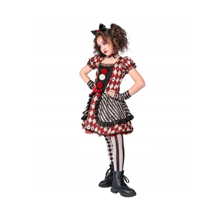 Kostüm "Harlekin Puppe" für Mädchen | Kleid, Haarreif mit Schleife, Halsband und Handschuhe