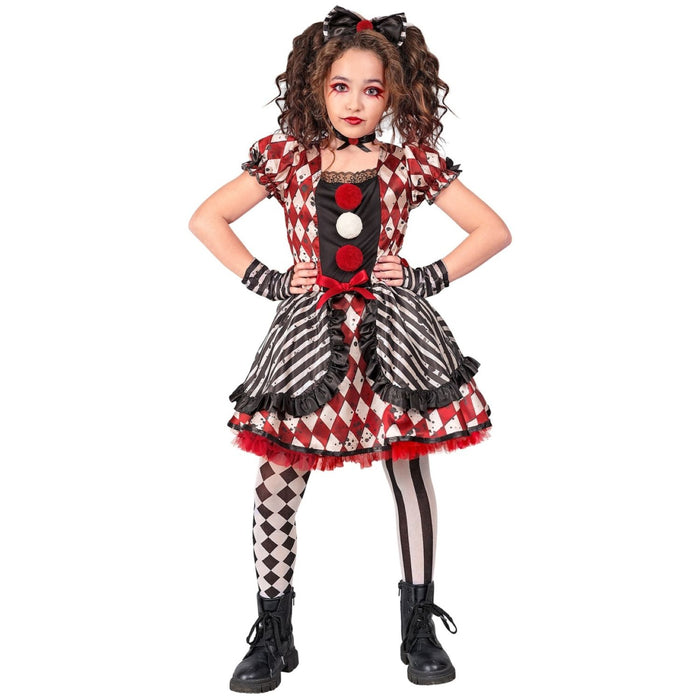 Kostüm "Harlekin Puppe" für Mädchen | Kleid, Haarreif mit Schleife, Halsband und Handschuhe