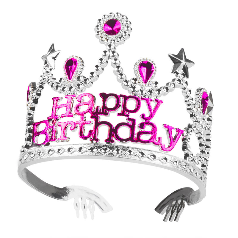 Tiara Krone "Happy Birthday" für Kinder | Pink Silber