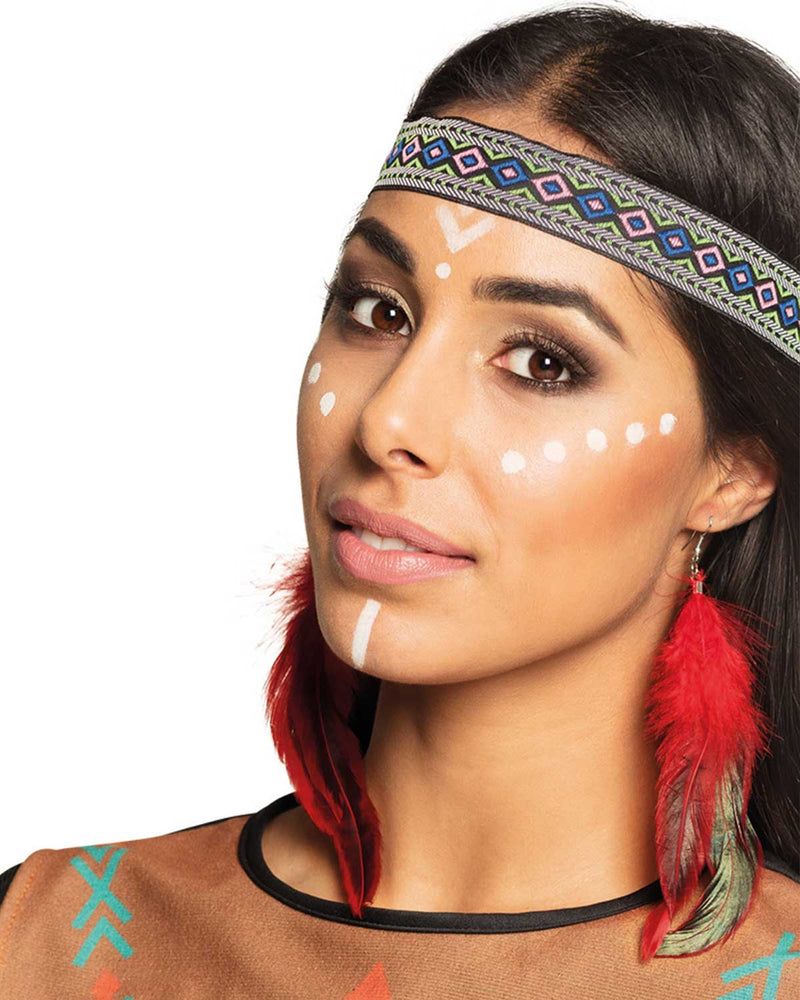 Feder Ohrringe Indianerin Squaw - Rot / Schwarz