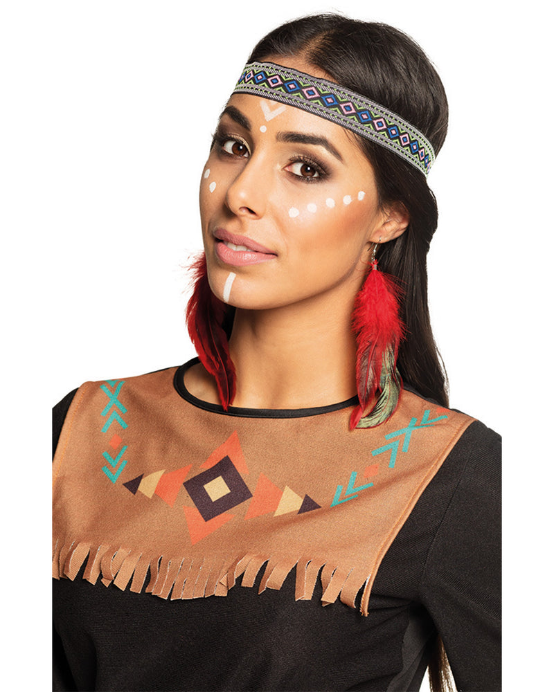 Feder Ohrringe Indianerin Squaw - Rot / Schwarz