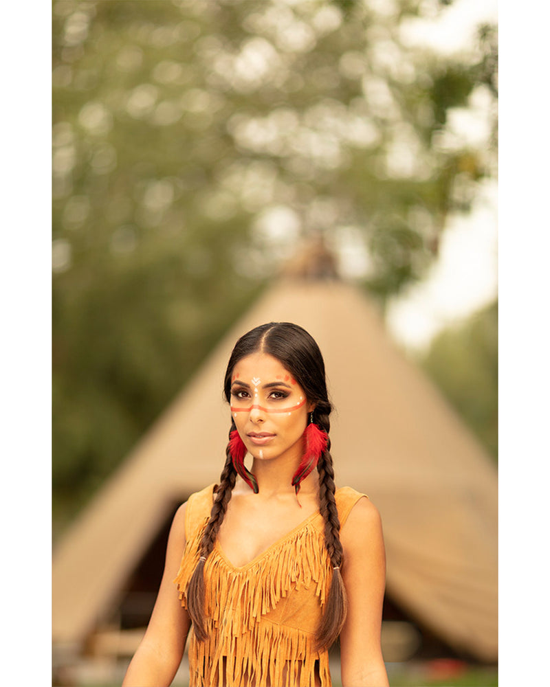 Feder Ohrringe Indianerin Squaw - Rot / Schwarz