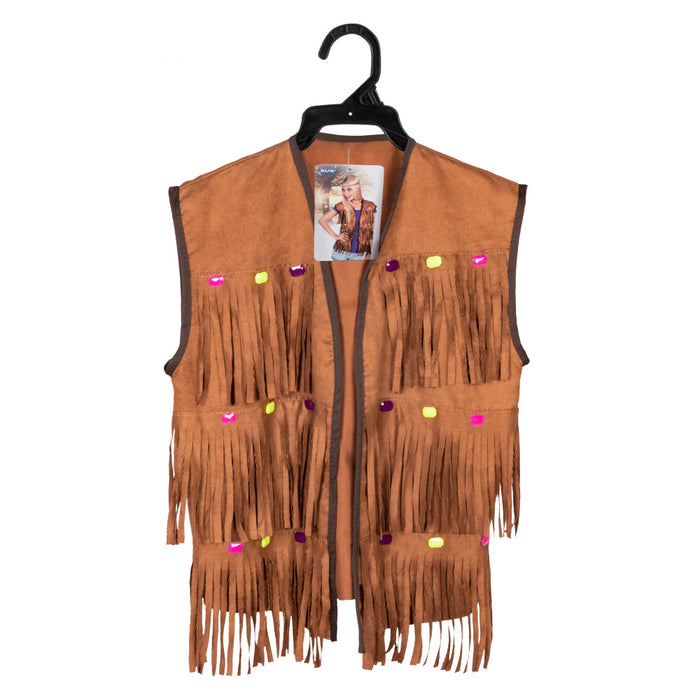 Kostüm Lady Weste Hippie Fransen Braun Gr.M/L