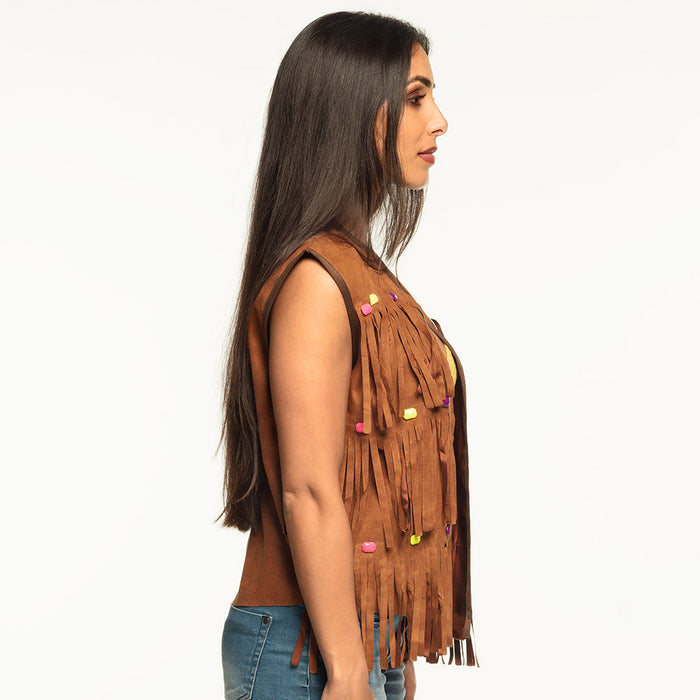 Kostüm Lady Weste Hippie Fransen Braun Gr.M/L