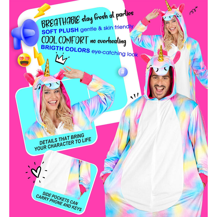 Kostüm "Einhorn" Overall für Erwachsene | Mehrfarbig - Onesie Plüschkostüm