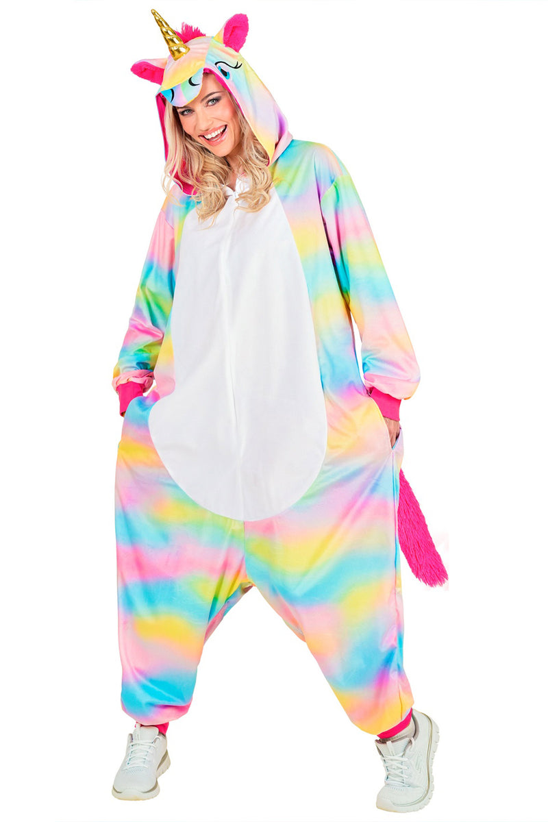Tierkostüm "Rainbow Einhorn" für Erwachsene | Overall Plüschkostüm