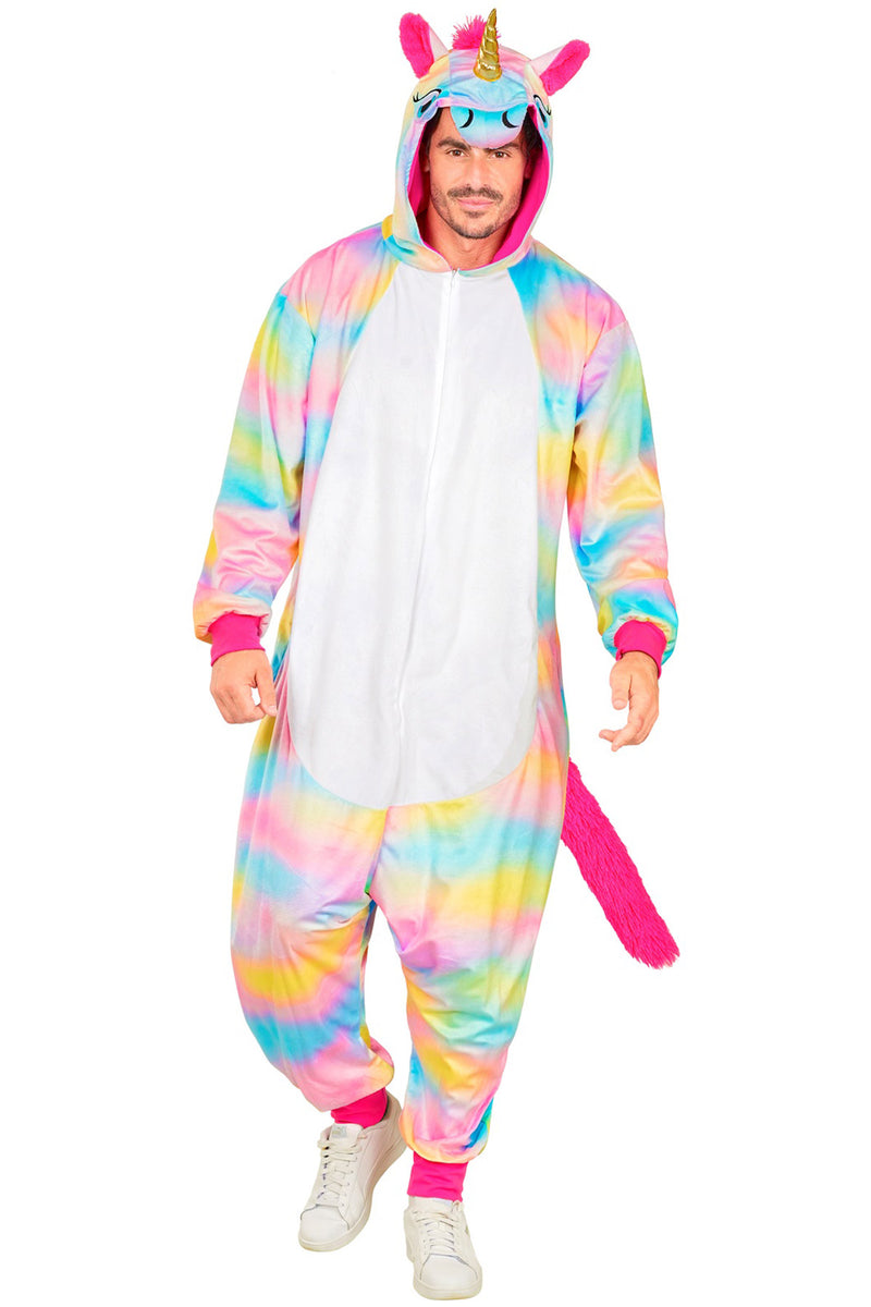 Tierkostüm "Rainbow Einhorn" für Erwachsene | Overall Plüschkostüm