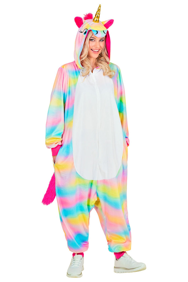 Tierkostüm "Rainbow Einhorn" für Erwachsene | Overall Plüschkostüm