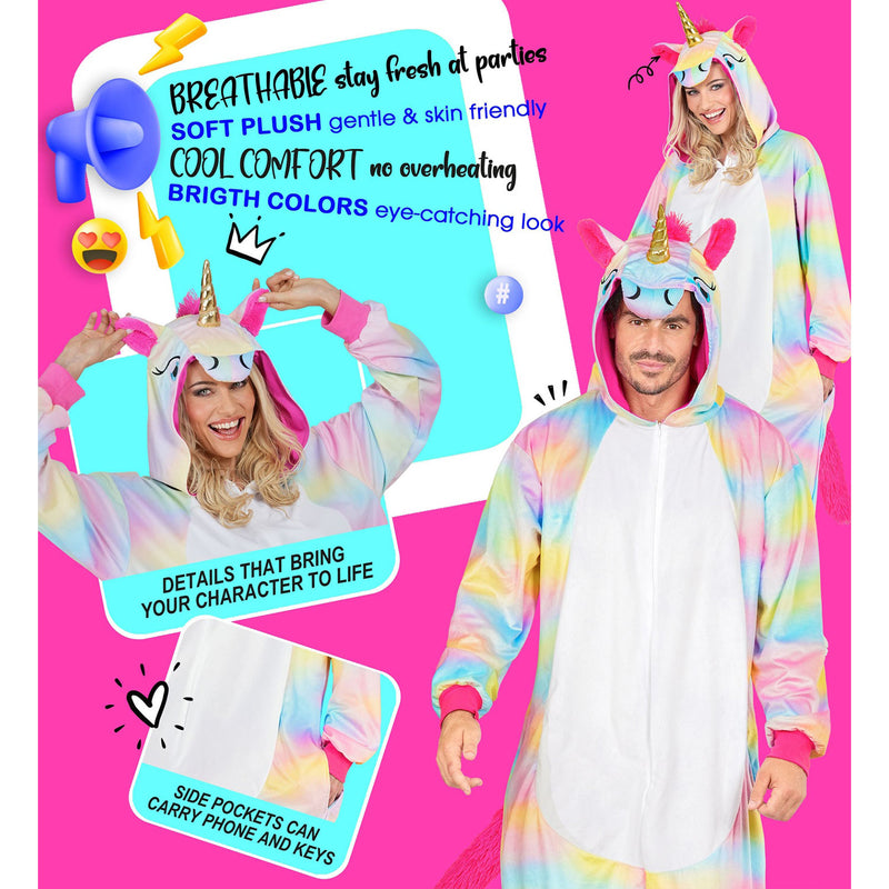 Tierkostüm "Rainbow Einhorn" für Erwachsene | Overall Plüschkostüm