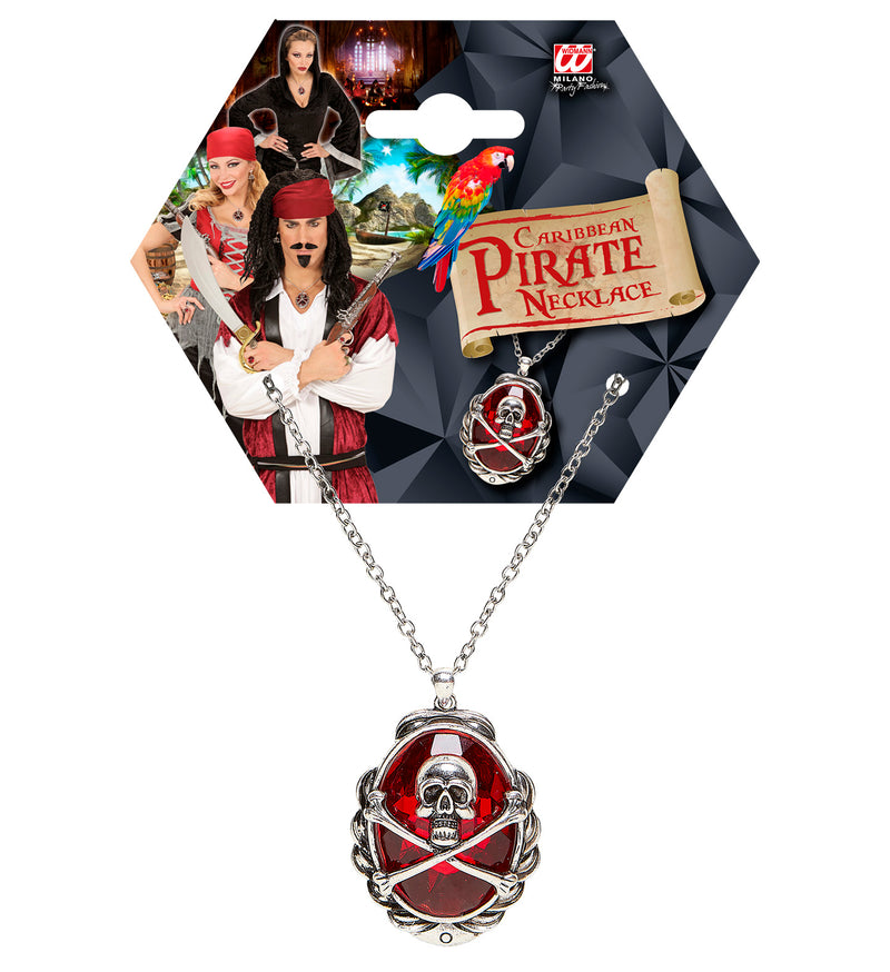 Halskette "Totenkopf Juwel" | Silber Rot - Schmuck Pirat
