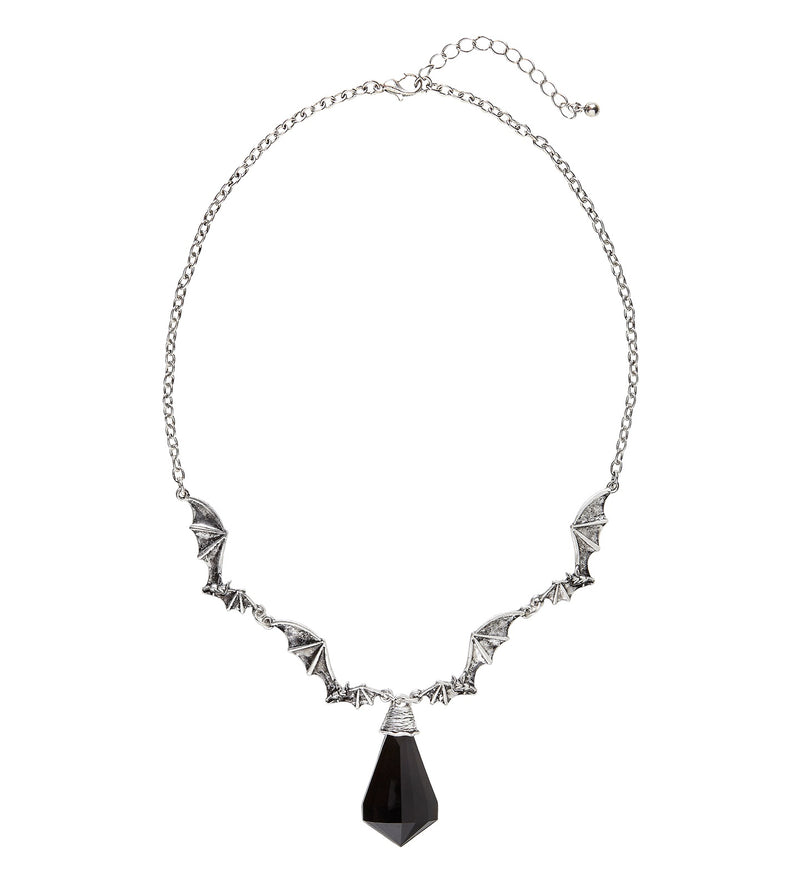 Halskette "Feldermaus mit schwarzem Juwel" | Silber Schwarz - Schmuck Vampir