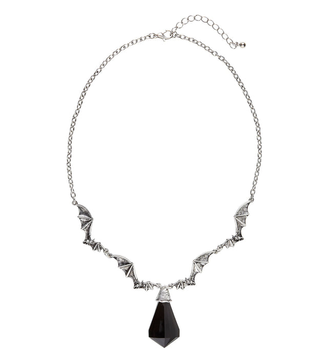 Halskette "Feldermaus mit schwarzem Juwel" | Silber Schwarz - Schmuck Vampir